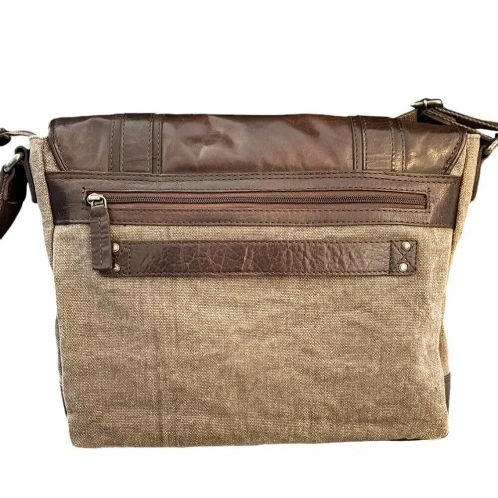 SPIKES & SPARROW Brown Leather Canvas Briefcase Messenger Laptop Bag